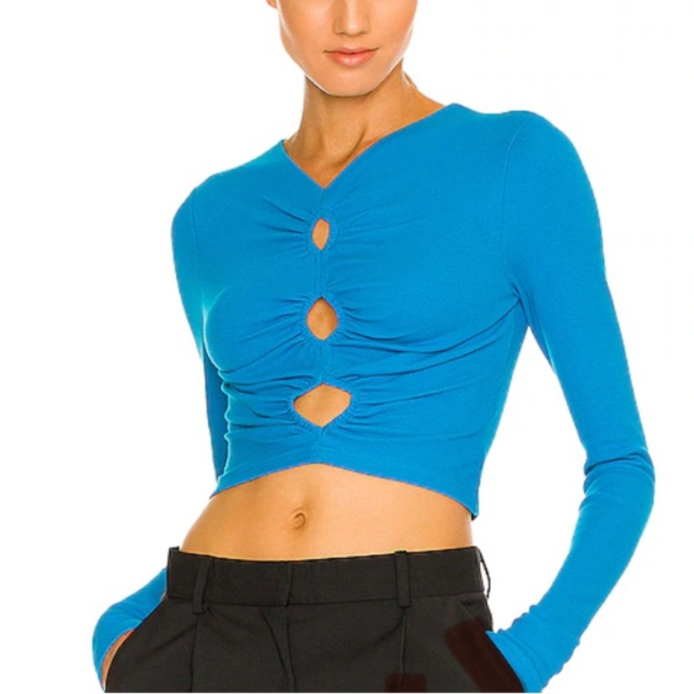 NWT New SNDYS Revolve Natty Aqua Long Sleeve Cutout Crop Top Shirt Blouse XS/S